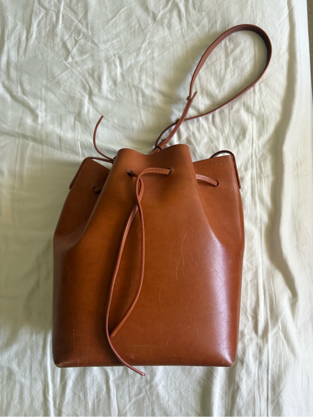 Mansur Gavriel Cognac Leather Drawstring Bucket Bag